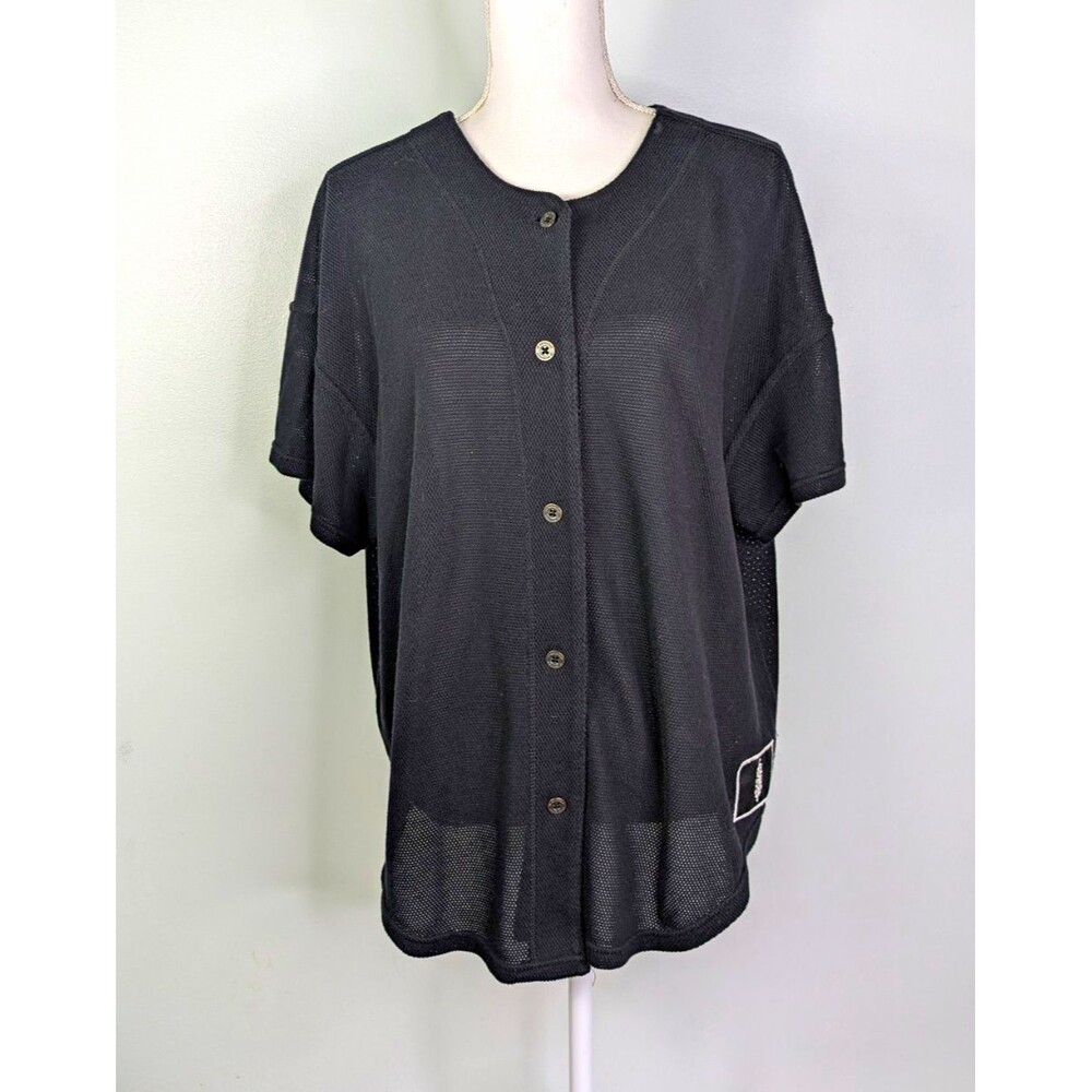 Free People Black Button Front Baseball Jersey Shirt Top Sporty Streetwear Small